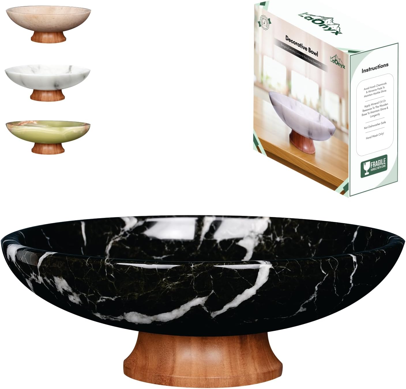 Marble Decorative Bowl with Wooden Pedestal
